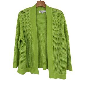 Kasper Womens Green Open Knit Cardigan Sweater size XL cotton